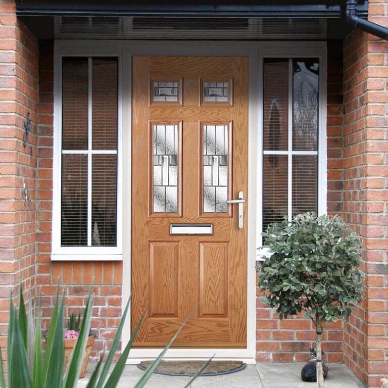 Oak colour composite door with glazed panels