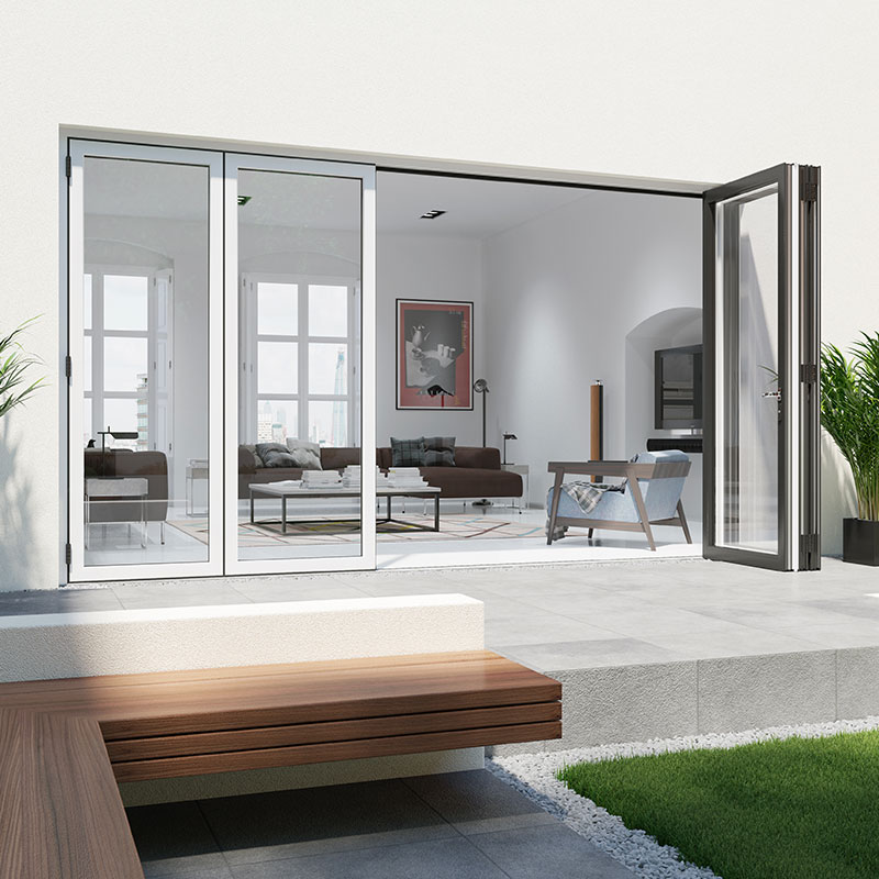 White aluminium bifold door open