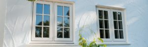 White double glazed windows with flush sash for traditional appearance