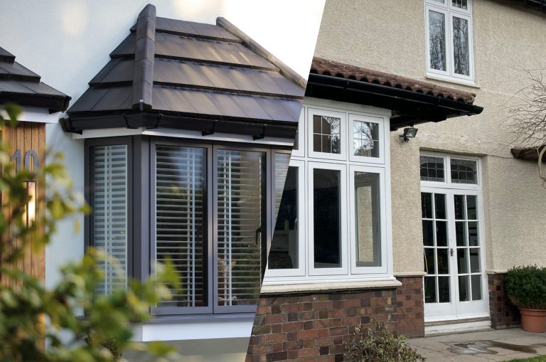 2 photo collage of aluminium flush casement window and white flush casement window - Associated Windows